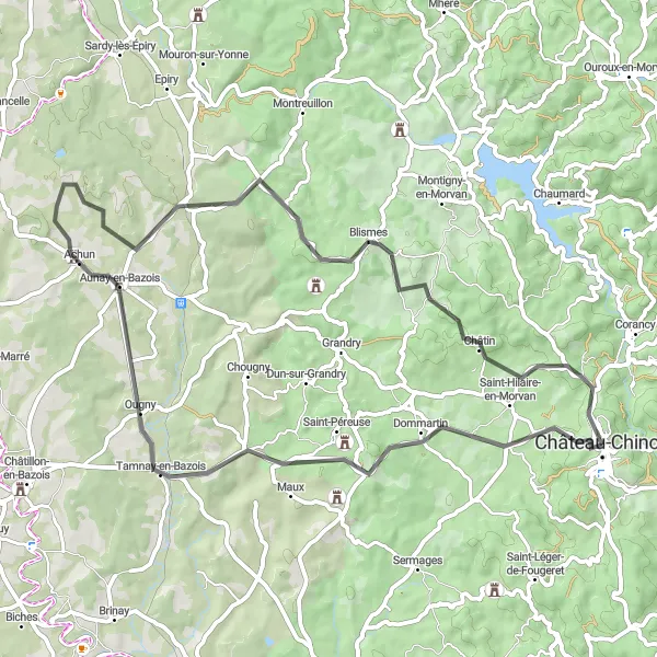 Map miniature of "Nature and History Tour" cycling inspiration in Bourgogne, France. Generated by Tarmacs.app cycling route planner