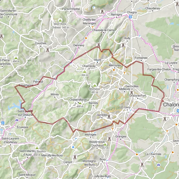 Map miniature of "Gravel Adventure" cycling inspiration in Bourgogne, France. Generated by Tarmacs.app cycling route planner