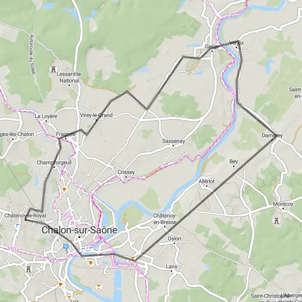 Map miniature of "Champforgeuil Adventure" cycling inspiration in Bourgogne, France. Generated by Tarmacs.app cycling route planner