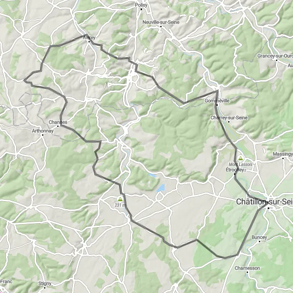 Miniature de la carte de l'inspiration cycliste "Circuit historique autour de Balot" dans la Bourgogne, France. Générée par le planificateur d'itinéraire cycliste Tarmacs.app