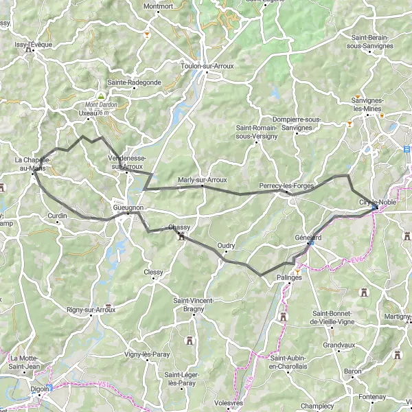 Map miniature of "Rural Escape" cycling inspiration in Bourgogne, France. Generated by Tarmacs.app cycling route planner