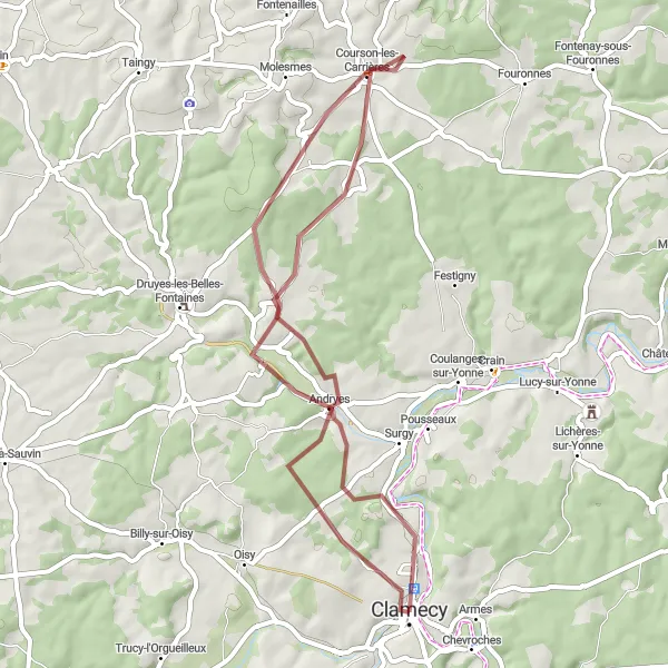 Map miniature of "The Gateway to Wonderland" cycling inspiration in Bourgogne, France. Generated by Tarmacs.app cycling route planner