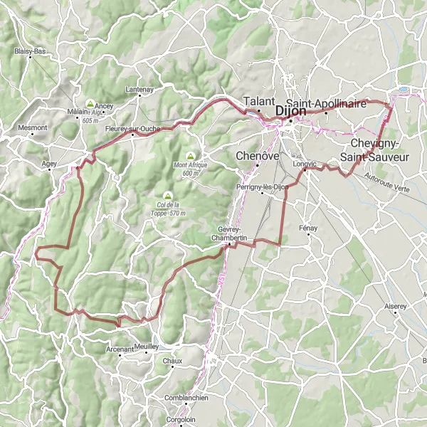 Map miniature of "Discovering the Hidden Gems of Bourgogne" cycling inspiration in Bourgogne, France. Generated by Tarmacs.app cycling route planner