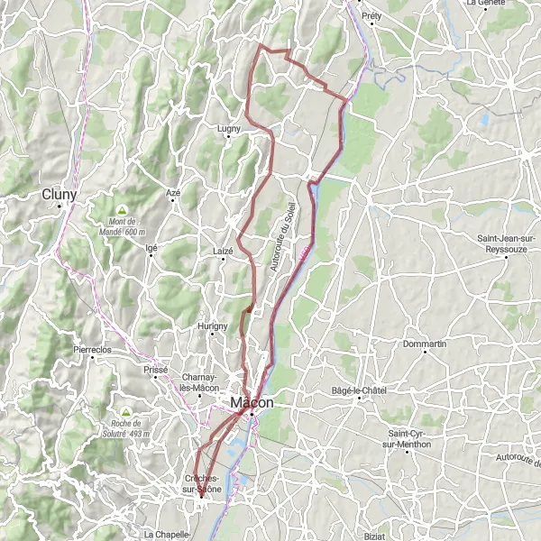Miniature de la carte de l'inspiration cycliste "La Boucle des Châteaux Gravel Expedition" dans la Bourgogne, France. Générée par le planificateur d'itinéraire cycliste Tarmacs.app