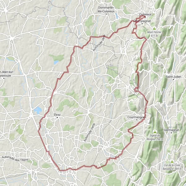 Map miniature of "Gravel Journey to Joudes and Gratte-Loup" cycling inspiration in Bourgogne, France. Generated by Tarmacs.app cycling route planner