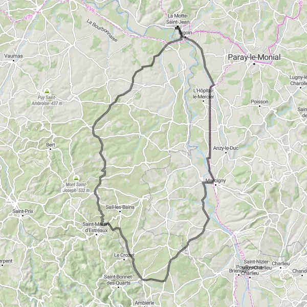 Map miniature of "Digoin Loop" cycling inspiration in Bourgogne, France. Generated by Tarmacs.app cycling route planner