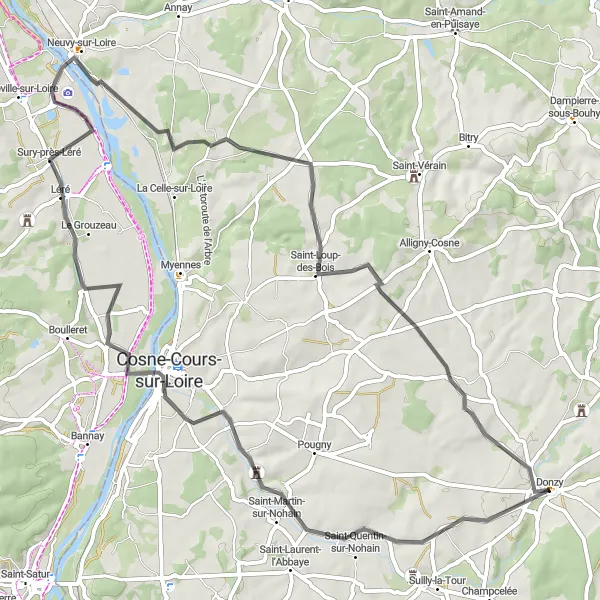 Map miniature of "Château de Mocques Exploration" cycling inspiration in Bourgogne, France. Generated by Tarmacs.app cycling route planner