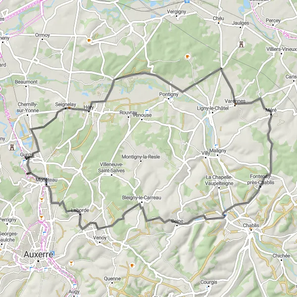 Map miniature of "The Seignelay Loop - Experience the Magic of Burgundy" cycling inspiration in Bourgogne, France. Generated by Tarmacs.app cycling route planner