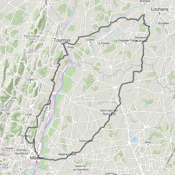 Map miniature of "Saatony Valley Experience" cycling inspiration in Bourgogne, France. Generated by Tarmacs.app cycling route planner