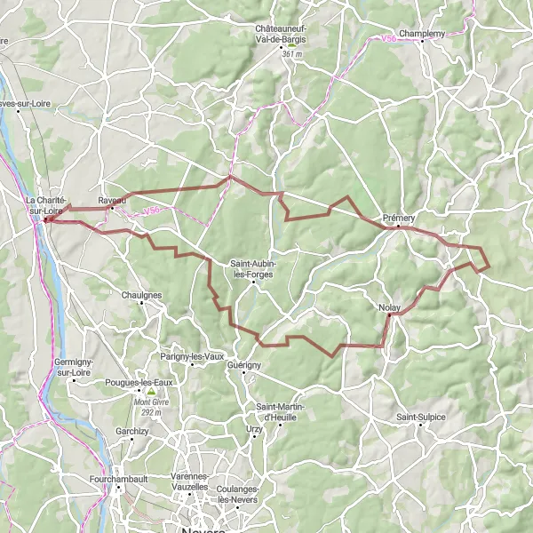 Map miniature of "The Gravel Rider's Enchantment" cycling inspiration in Bourgogne, France. Generated by Tarmacs.app cycling route planner