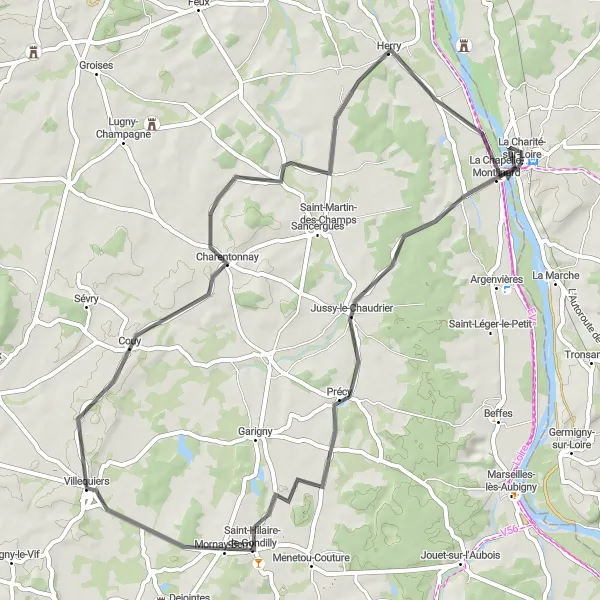 Map miniature of "Cycling Route 2" cycling inspiration in Bourgogne, France. Generated by Tarmacs.app cycling route planner