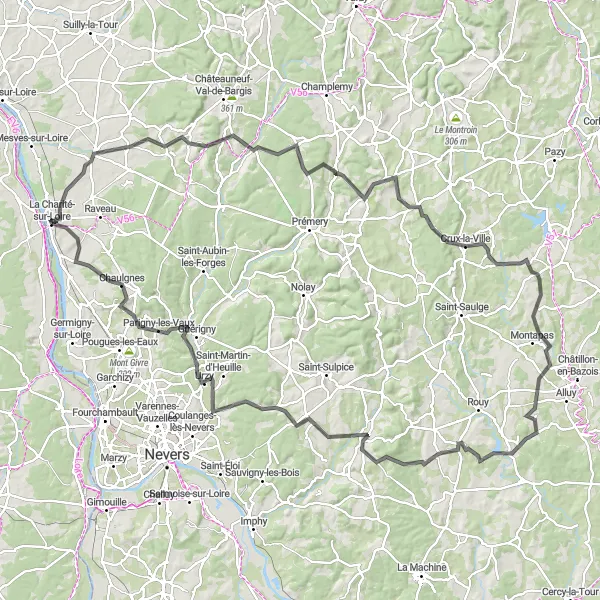 Map miniature of "The Ultimate Cycling Challenge" cycling inspiration in Bourgogne, France. Generated by Tarmacs.app cycling route planner