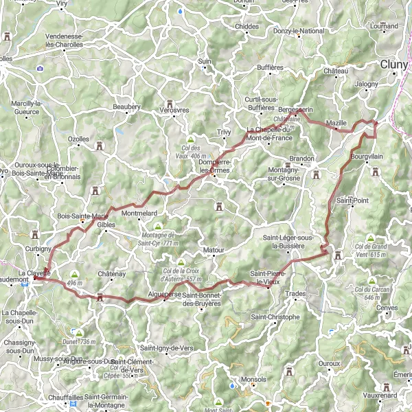 Map miniature of "The Hillside Adventure" cycling inspiration in Bourgogne, France. Generated by Tarmacs.app cycling route planner