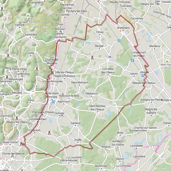 Map miniature of "Gravel Adventure in the Countryside" cycling inspiration in Bourgogne, France. Generated by Tarmacs.app cycling route planner