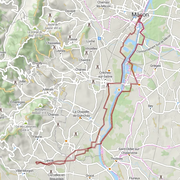Miniature de la carte de l'inspiration cycliste "Les Charmes de la Saône" dans la Bourgogne, France. Générée par le planificateur d'itinéraire cycliste Tarmacs.app