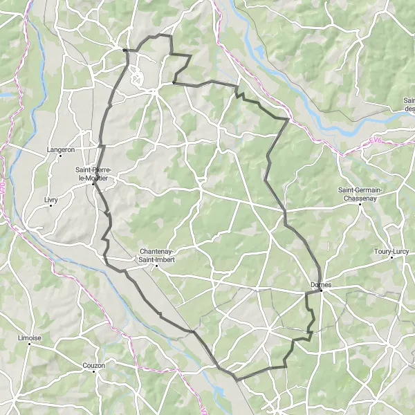 Map miniature of "Cycling Through History" cycling inspiration in Bourgogne, France. Generated by Tarmacs.app cycling route planner