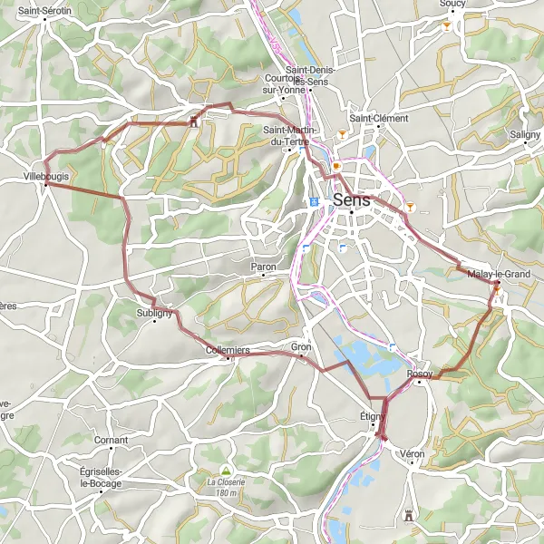 Map miniature of "Collemiers Gravel Adventure" cycling inspiration in Bourgogne, France. Generated by Tarmacs.app cycling route planner