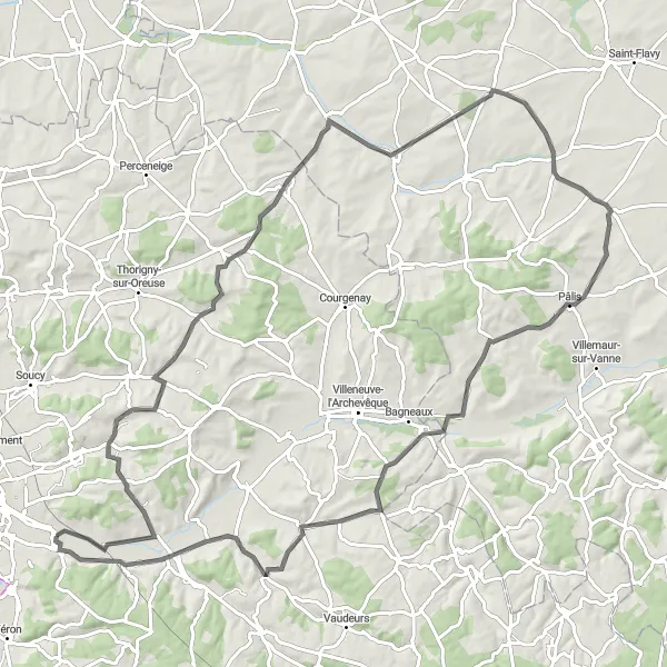 Map miniature of "Villiers-Louis Road Adventure" cycling inspiration in Bourgogne, France. Generated by Tarmacs.app cycling route planner