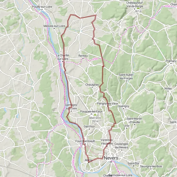 Miniature de la carte de l'inspiration cycliste "La Route des Vignobles et Monuments" dans la Bourgogne, France. Générée par le planificateur d'itinéraire cycliste Tarmacs.app