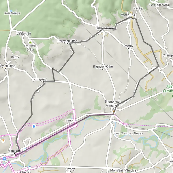 Map miniature of "The Othe Discovery" cycling inspiration in Bourgogne, France. Generated by Tarmacs.app cycling route planner