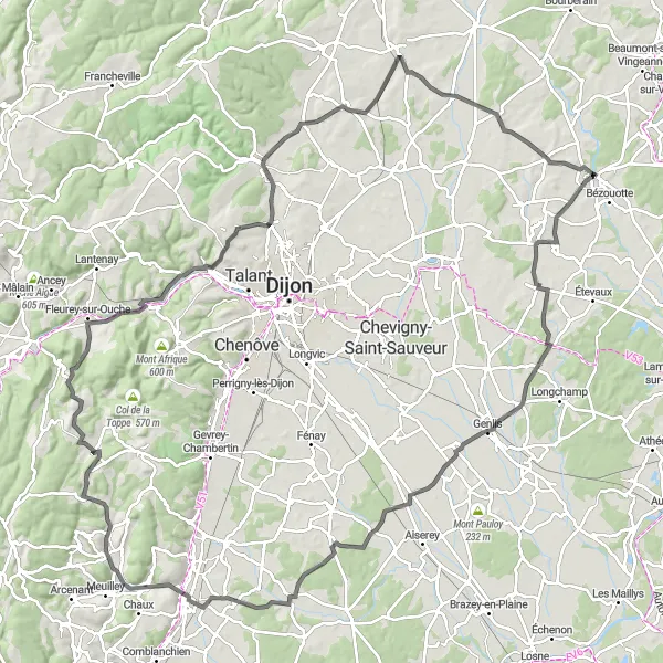Miniature de la carte de l'inspiration cycliste "Les trésors cachés de la Bourgogne" dans la Bourgogne, France. Générée par le planificateur d'itinéraire cycliste Tarmacs.app