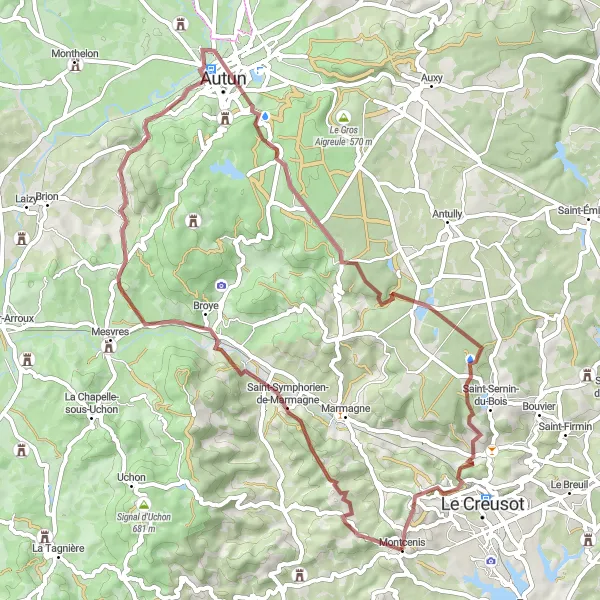 Map miniature of "Gravel Route: Exploring Bourgogne's Scenic Treasures" cycling inspiration in Bourgogne, France. Generated by Tarmacs.app cycling route planner