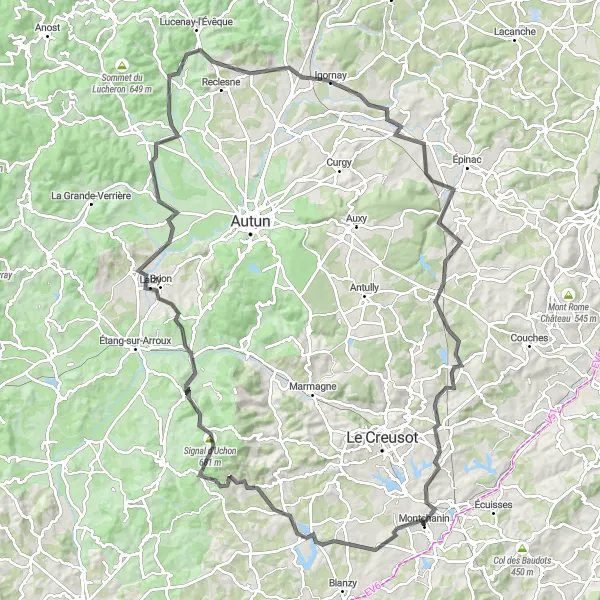 Map miniature of "The Bourgogne Adventure" cycling inspiration in Bourgogne, France. Generated by Tarmacs.app cycling route planner
