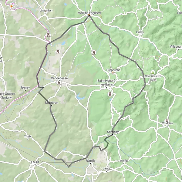 Miniature de la carte de l'inspiration cycliste "Boucle pittoresque de la Vallée de la Canche" dans la Bourgogne, France. Générée par le planificateur d'itinéraire cycliste Tarmacs.app