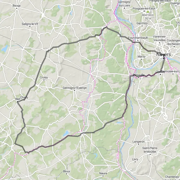 Map miniature of "Canal Path Tour" cycling inspiration in Bourgogne, France. Generated by Tarmacs.app cycling route planner