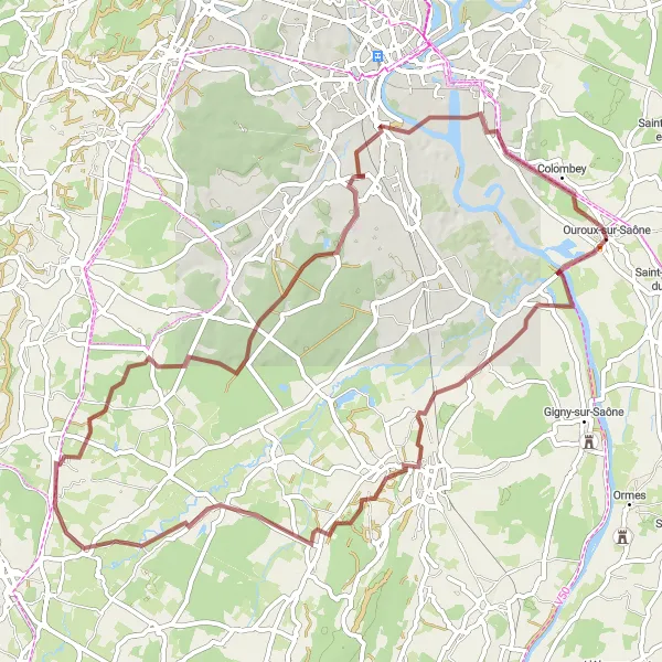 Map miniature of "The Beaumont-sur-Grosne Gravel Adventure" cycling inspiration in Bourgogne, France. Generated by Tarmacs.app cycling route planner