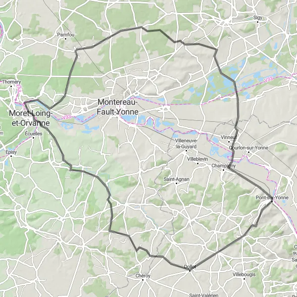 Miniature de la carte de l'inspiration cycliste "Bourgogne Road Adventure" dans la Bourgogne, France. Générée par le planificateur d'itinéraire cycliste Tarmacs.app