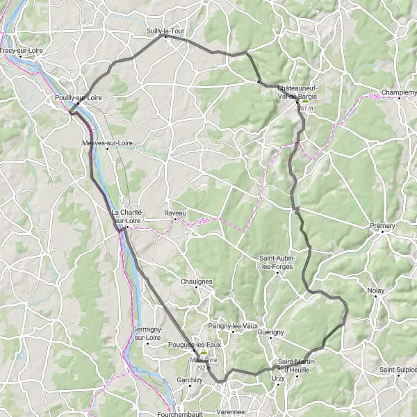 Map miniature of "Discover the Nièvre region" cycling inspiration in Bourgogne, France. Generated by Tarmacs.app cycling route planner