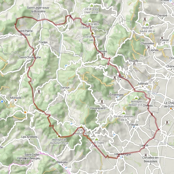 Miniature de la carte de l'inspiration cycliste "Aventures Off-Road autour de Tramayes" dans la Bourgogne, France. Générée par le planificateur d'itinéraire cycliste Tarmacs.app