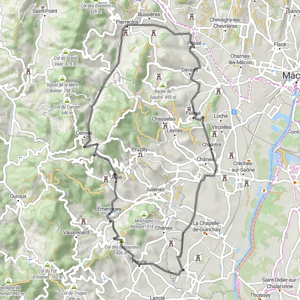 Miniature de la carte de l'inspiration cycliste "La Bourgogne Verte" dans la Bourgogne, France. Générée par le planificateur d'itinéraire cycliste Tarmacs.app