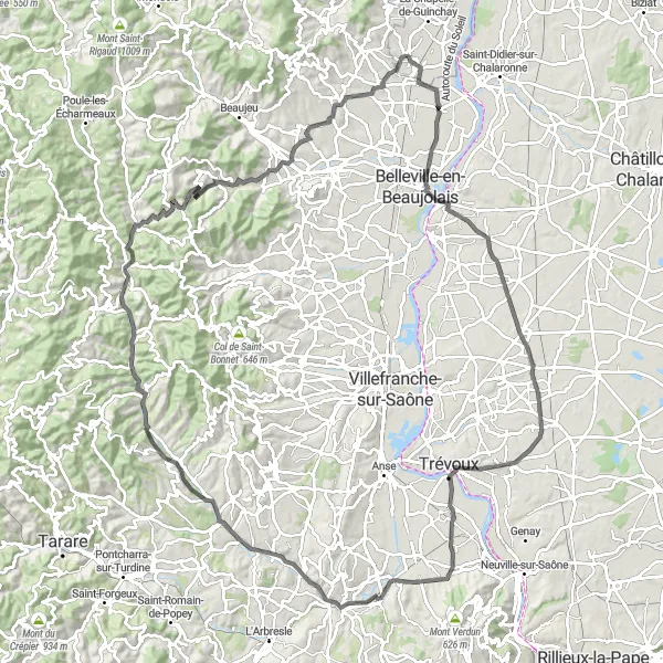 Miniature de la carte de l'inspiration cycliste "Boucle panoramique via Châtillon" dans la Bourgogne, France. Générée par le planificateur d'itinéraire cycliste Tarmacs.app