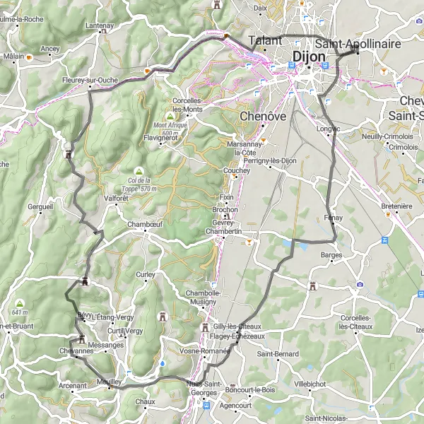 Miniature de la carte de l'inspiration cycliste "Le Tour de Bourgogne Road: Aventure Cycliste à Saint-Apollinaire et Alentours" dans la Bourgogne, France. Générée par le planificateur d'itinéraire cycliste Tarmacs.app