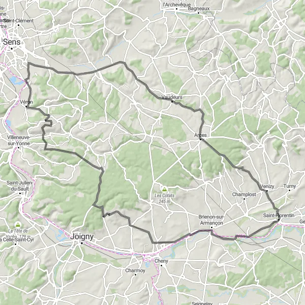 Miniature de la carte de l'inspiration cycliste "Les Châteaux de Bourgogne Route" dans la Bourgogne, France. Générée par le planificateur d'itinéraire cycliste Tarmacs.app