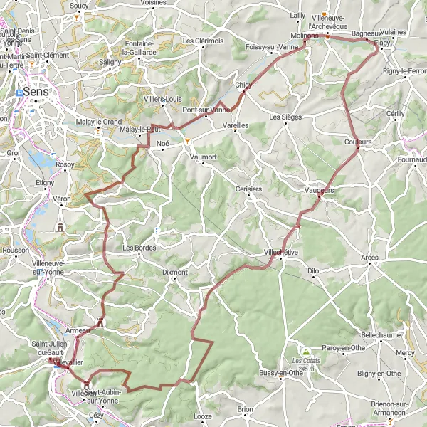 Miniature de la carte de l'inspiration cycliste "Tour de Bourgogne" dans la Bourgogne, France. Générée par le planificateur d'itinéraire cycliste Tarmacs.app