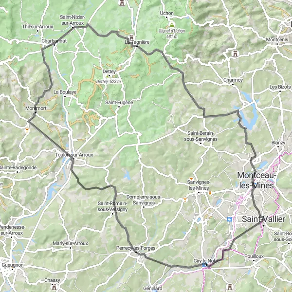 Map miniature of "Ciry-le-Noble Circuit" cycling inspiration in Bourgogne, France. Generated by Tarmacs.app cycling route planner