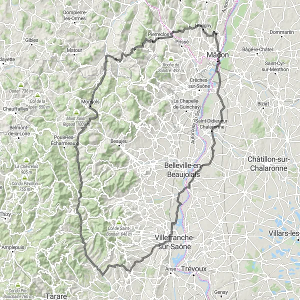 Map miniature of "Ultimate Road Cycling Challenge - Bourgogne Circuit" cycling inspiration in Bourgogne, France. Generated by Tarmacs.app cycling route planner
