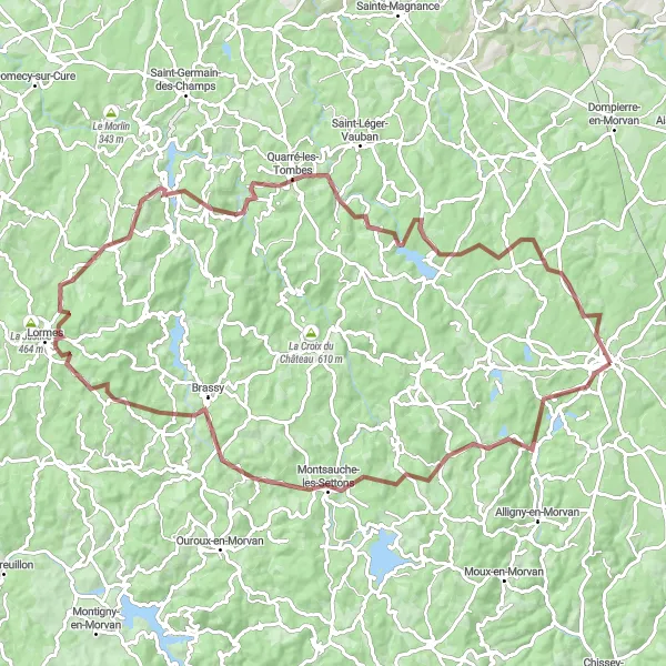 Miniature de la carte de l'inspiration cycliste "Boucle des Monts du Morvan" dans la Bourgogne, France. Générée par le planificateur d'itinéraire cycliste Tarmacs.app