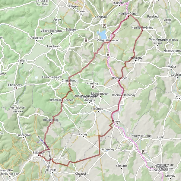 Map miniature of "Scenic Gravel Exploration" cycling inspiration in Bourgogne, France. Generated by Tarmacs.app cycling route planner