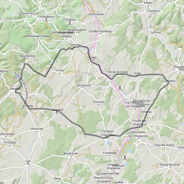 Map miniature of "Picturesque Road Cycling Route" cycling inspiration in Bourgogne, France. Generated by Tarmacs.app cycling route planner