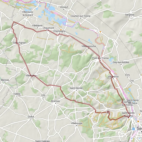 Miniature de la carte de l'inspiration cycliste "Boucle des Fleurs et des Châteaux" dans la Bourgogne, France. Générée par le planificateur d'itinéraire cycliste Tarmacs.app