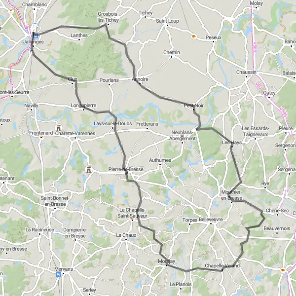 Map miniature of "Seurre Countryside Escape" cycling inspiration in Bourgogne, France. Generated by Tarmacs.app cycling route planner