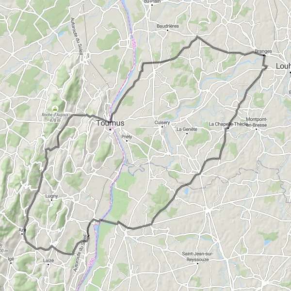 Map miniature of "Bourgogne Adventure" cycling inspiration in Bourgogne, France. Generated by Tarmacs.app cycling route planner