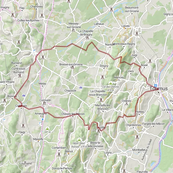 Map miniature of "Gravel Adventure" cycling inspiration in Bourgogne, France. Generated by Tarmacs.app cycling route planner