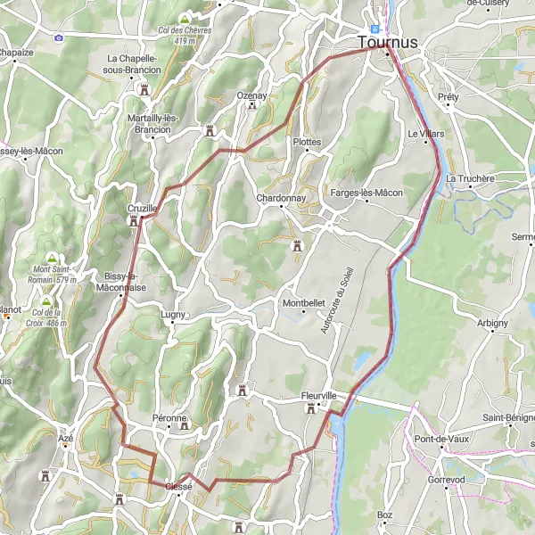 Map miniature of "Scenic Ride to L'Ambre through Fleurville and Saint-Gengoux-de-Scissé" cycling inspiration in Bourgogne, France. Generated by Tarmacs.app cycling route planner