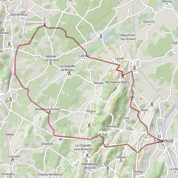 Map miniature of "Flourishing Nature and Historic Villages in Saint-Boil and Lalheue" cycling inspiration in Bourgogne, France. Generated by Tarmacs.app cycling route planner
