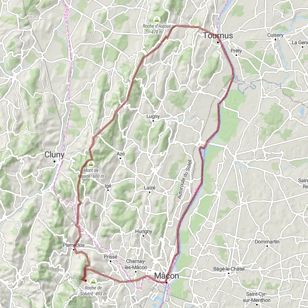 Map miniature of "Gravel Paradise" cycling inspiration in Bourgogne, France. Generated by Tarmacs.app cycling route planner